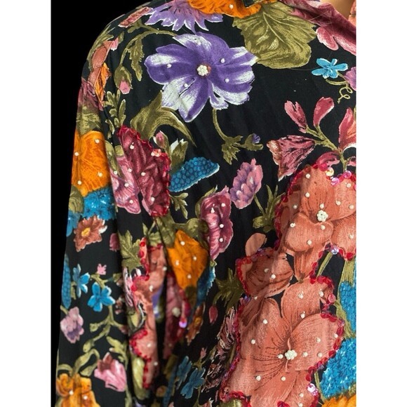 Vtg 80s Destination Other M L Shirt Oversize Floral Colorful Sequins Beaded - Picture 13 of 16